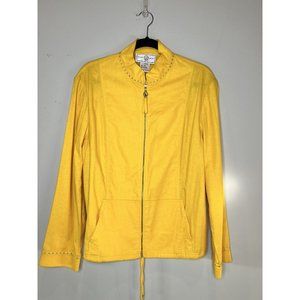 St.John Sport Canary Yellow Zip-Up Linen Gold Stud Blazer Jacket M